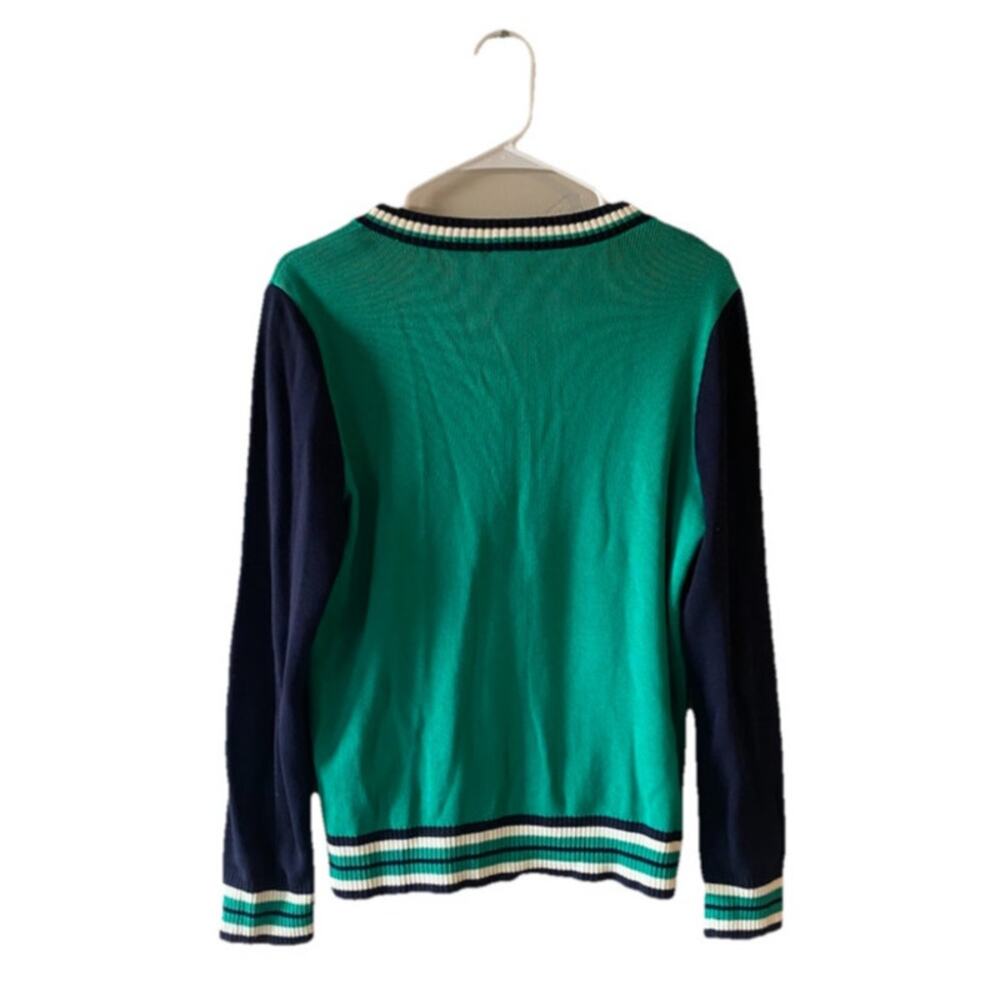 Talbots Green/Black/White Cotton Blend Button Up Cardigan Preppy Old School Sz M - Picture 2 of 4